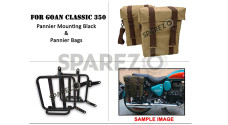 For Royal Enfield Goan Classic 350 Military Pannier Bags Sand Color and Mounting - SPAREZO For Royal Enfield Goan Classic 350 Military Pannier Bags Sand Color and Mounting - SPAREZO